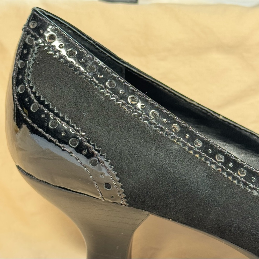 Franco Sarto Black Patent Leather and Suede Mary Jane Heels w/ intricate details - Picture 5 of 16